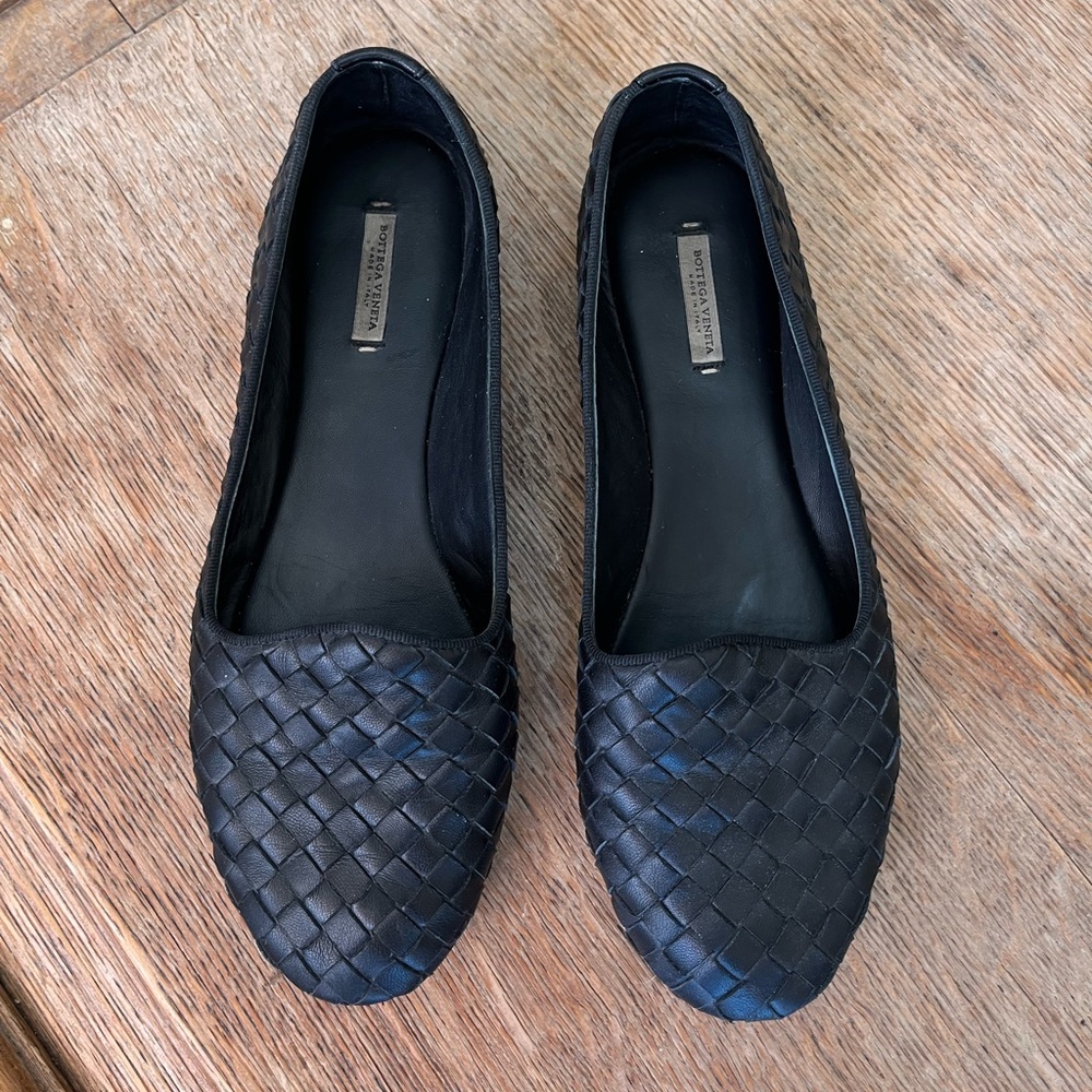 Bottega Veneta Interacciato Leather Ballet Flats
